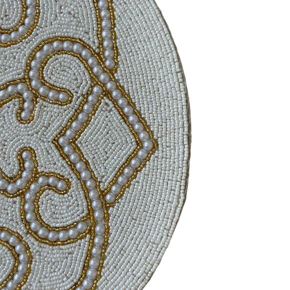 TIRAMISU Handmade Beaded 15in Round Placemat Charger Glam White & Gold NEW - Picture 16 of 16